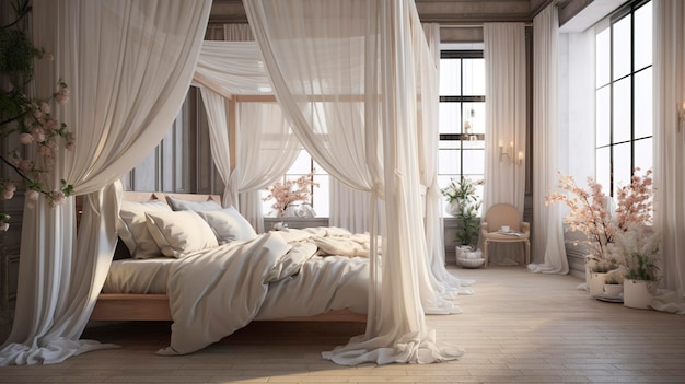 Zdjęcie eleganckiej sypialni z łóżkiem z baldachimem