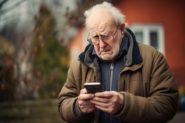 Zdjęcie emerytki z smartfonem podkreślające rosnącą umiejętności cyfrowe wśród starszych pokoleń