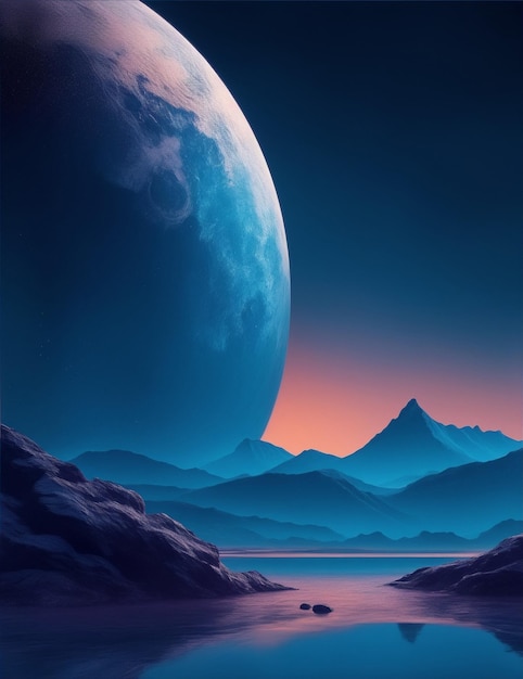 Zdjęcie Fantasy obca planeta Góry i niebo z chmurami Ilustracja 3D