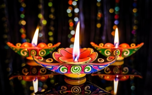 Zdjęcie festiwalu Diwali Diwali latarnie z świecami i rozmytymi światłami