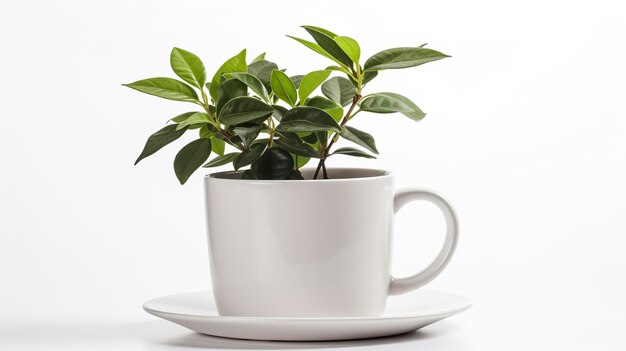 Zdjęcie zdjęcie filiżanki kawy z rośliną w pełnej długości