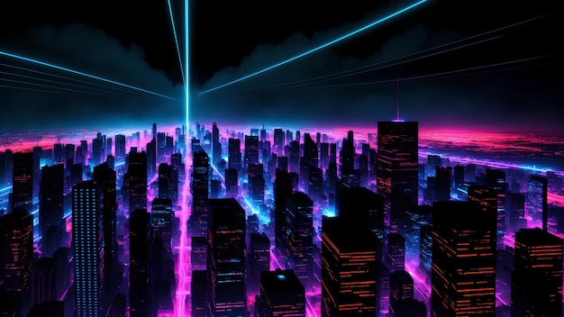 Zdjęcie zdjęcie futurystycznego miasta oświetlonego neonami