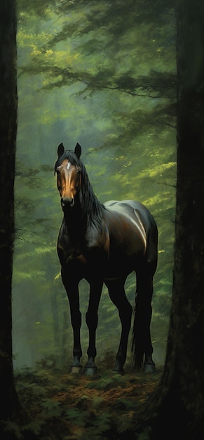 Zdjęcie generowane przez las stojący na koniu wysokiej jakości