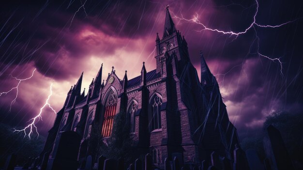 Zdjęcie zdjęcie gotyckiej katedry z burzliwym tłem nieba