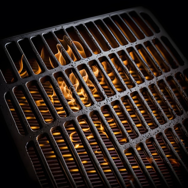 Zdjęcie zdjęcie grill tła, grill ognia makro grill, odizolowane na czarnym tle fotografii