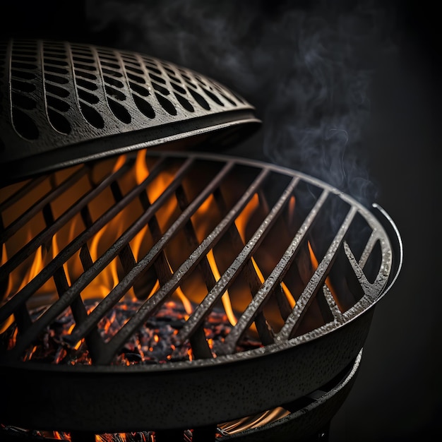 Zdjęcie zdjęcie grill tła, grill ognia makro grill, odizolowane na czarnym tle fotografii