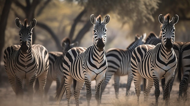 Zdjęcie grupy dzikich zebr wędrujących