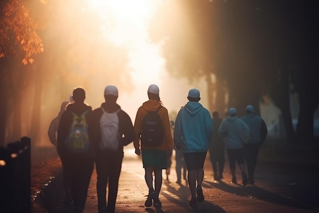 Zdjęcie grupy osób uczestniczących w charytatywnym spacerze lub biegu Światowy dzień zdrowia bokeh