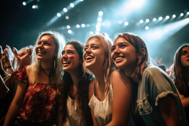 Zdjęcie grupy przyjaciół cieszących się koncertem stworzone za pomocą generatywnej sztucznej inteligencji