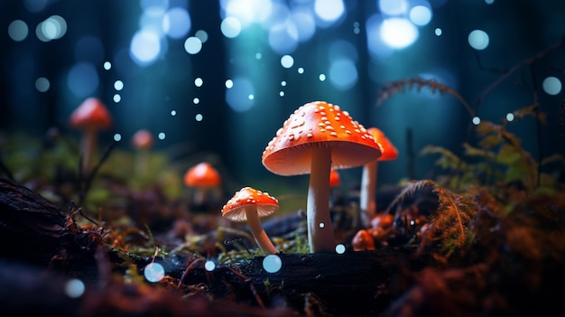 Zdjęcie grzybów amanita muscaria w stylu neonowym