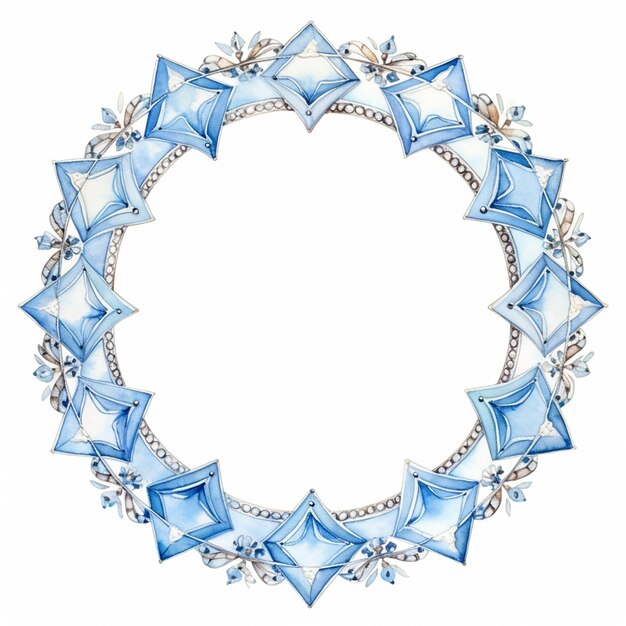 Zdjęcie gwiazd Dawida okrągła ramka na jasnoniebieskim tle akwarel