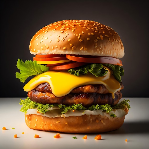 Zdjęcie Hamburger typu fast food z serem i pomidorami