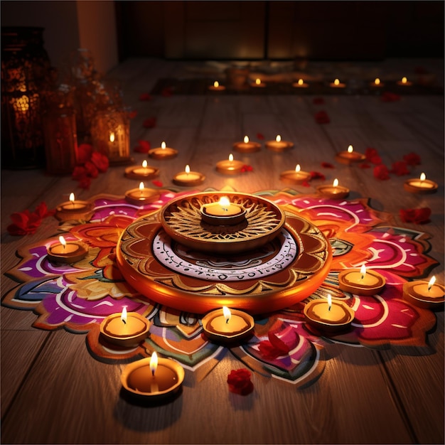 Zdjęcie zdjęcie happy diwali indian festival tło ze świecami