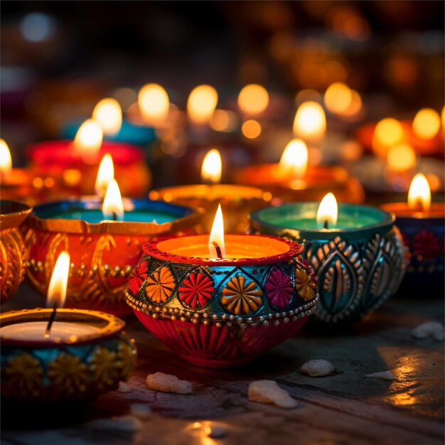 Zdjęcie zdjęcie happy diwali indian festival tło ze świecami