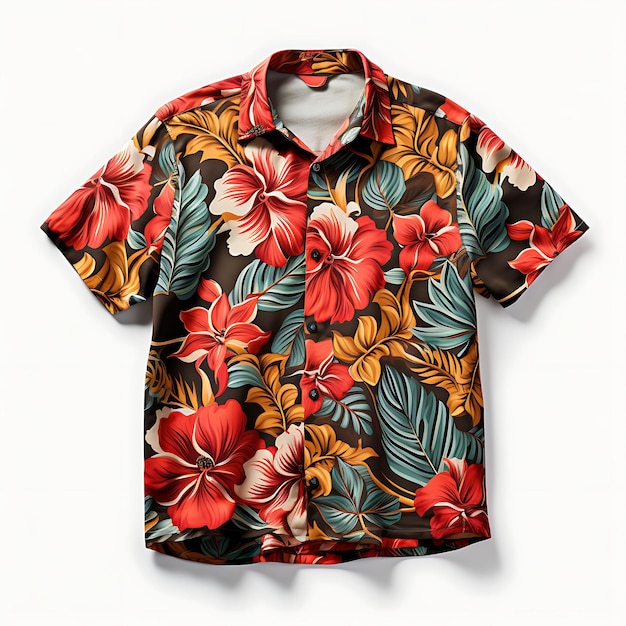 Zdjęcie hawajskiej koszulki dla mężczyzn z krótkimi rękawami zaprojektowane z widokiem z przodu czyste BG izolowane