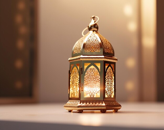 Zdjęcie islamskiej złotej latarni islamskiej z tłem miejsca kopiowania na powitanie eid fitr lub adha