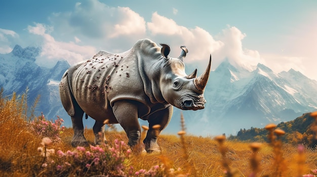 Zdjęcie jednorożca nosorożca Generative AI