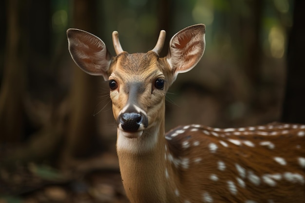 Zdjęcie jelenia plamistego w lesie Dzikie zwierzęta Ilustracja Generacyjna sztuczna inteligencja