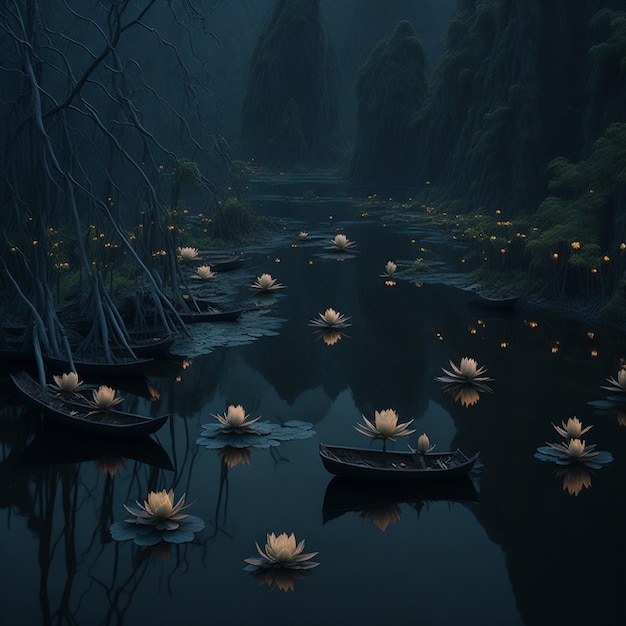 Zdjęcie jeziora z liliami wodnymi