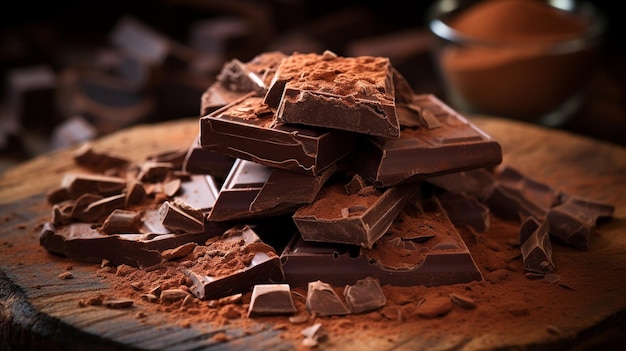 Zdjęcie kakao w proszku kakao do przygotowywania świeżej porcji deserów wygenerowane przez sztuczną inteligencję
