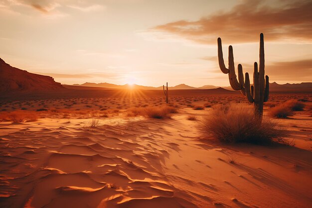 Zdjęcie kaktusa z zachodem słońca na pustyni