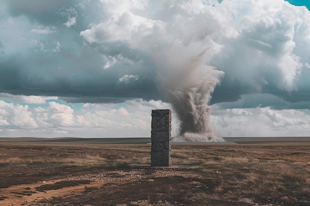 Zdjęcie zdjęcie kamiennego podium w środku tornada