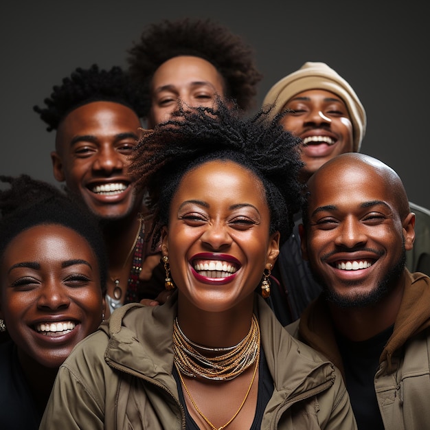 Zdjęcie kilku kręconych czarnoskórych Afrykańczyków ze szczęśliwymi wyrażeniami na białym tle