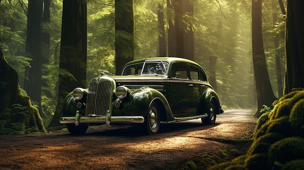 Zdjęcie klasycznego samochodu w lesie