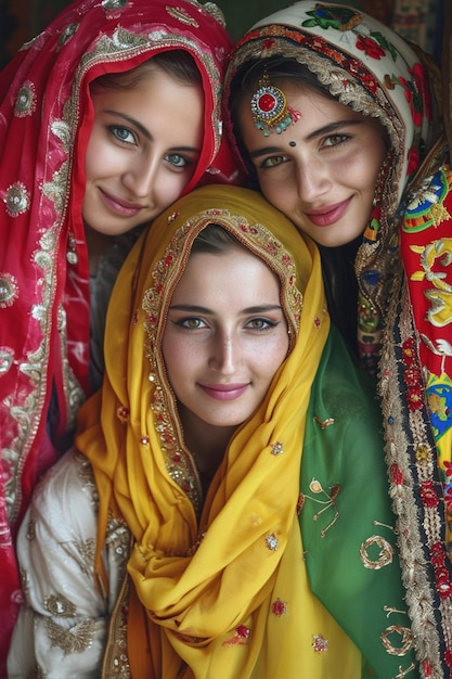 Zdjęcie zdjęcie kobiet w tradycyjnych strojach z różnych kultur świętujących razem dzień kobiet