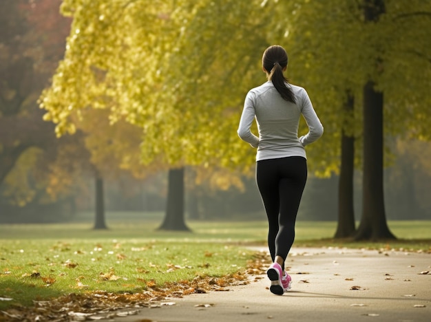 Zdjęcie Kobieta biegająca po parku w stroju do joggingu