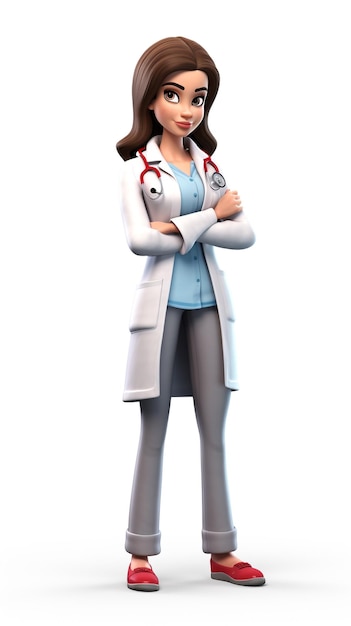 Zdjęcie kobiety charakter 3d lekarka z białym tłem generatywna ai