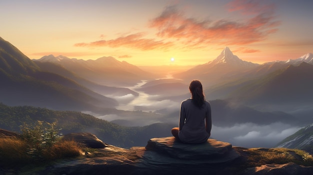 Zdjęcie kobiety medytującej w górach