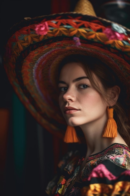 Zdjęcie kobiety noszącej sombrero stworzone za pomocą generatywnego AI