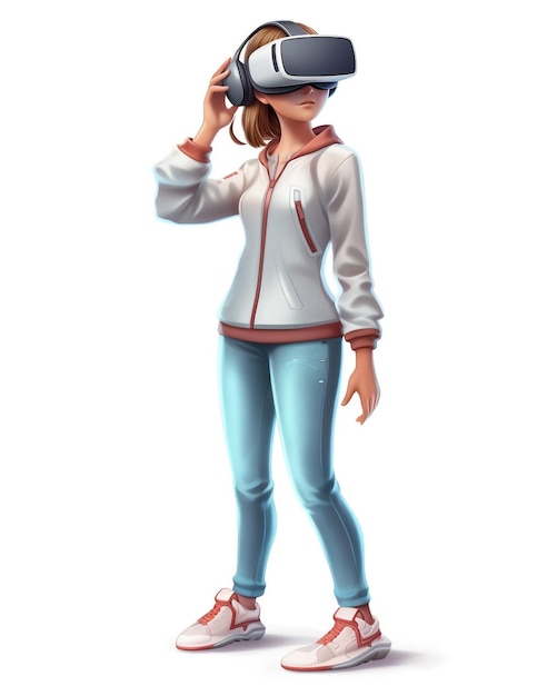 Zdjęcie kobiety postaci 3D w okularach wirtualnej rzeczywistości generatywnej ai