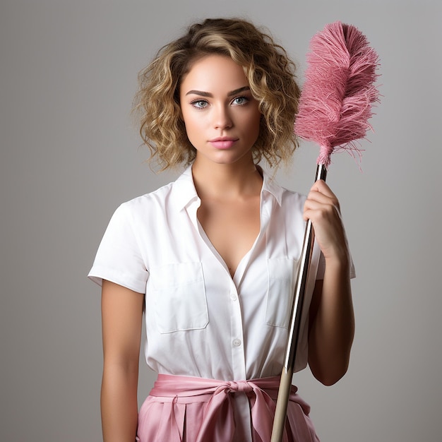 zdjęcie kobiety trzymającej materiały do czyszczenia brwi mopem Sprzątanie domu