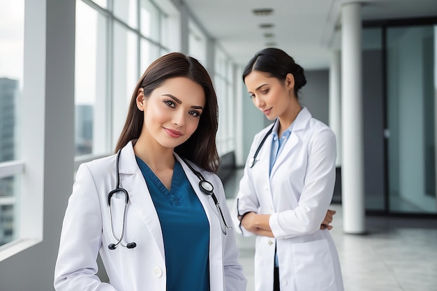 Zdjęcie kobiety w białym płaszczu i stetoskopie kobieta lekarz kobieta