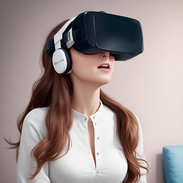 Zdjęcie kobiety ze średnim zbliżeniem doświadczającej koncepcji wirtualnej rzeczywistości Zdjęcie wysokiej jakości