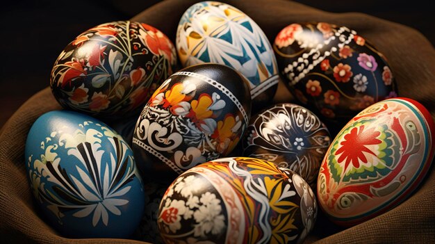 Zdjęcie kolekcji ręcznie malowanych jajek wielkanocnych
