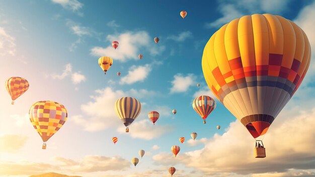 Zdjęcie kolorowego festiwalu balonów na ogrzanym powietrzu na niebie