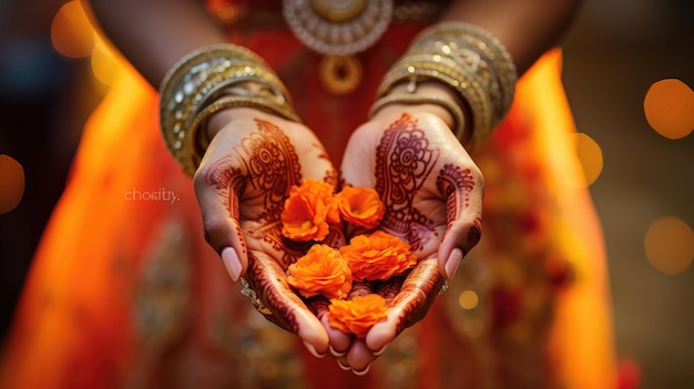Zdjęcie kolorowego indyjskiego ślubu skomplikowanych wzorów henny