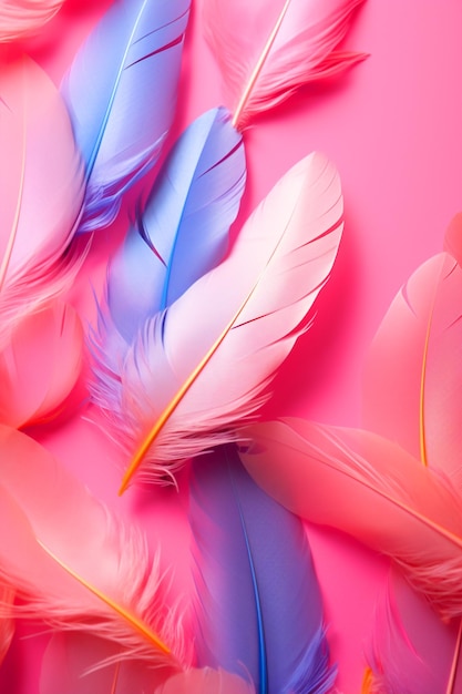 Zdjęcie kolorowego ptasiego pióra na minimalistycznym tle fink