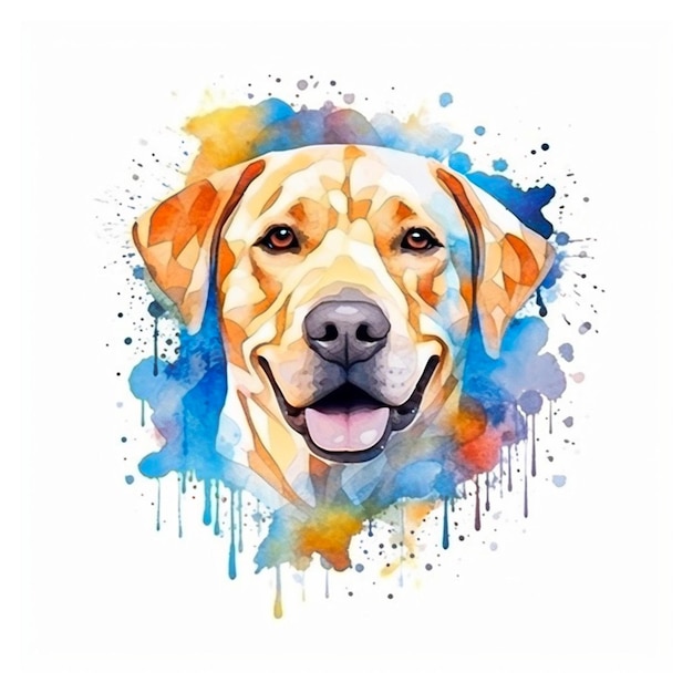 Zdjęcie kolorowej twarzy psa akwarela na białym tle