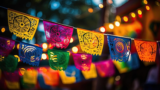 Zdjęcie kolorowych banerów meksykańskich fiesta papel picado