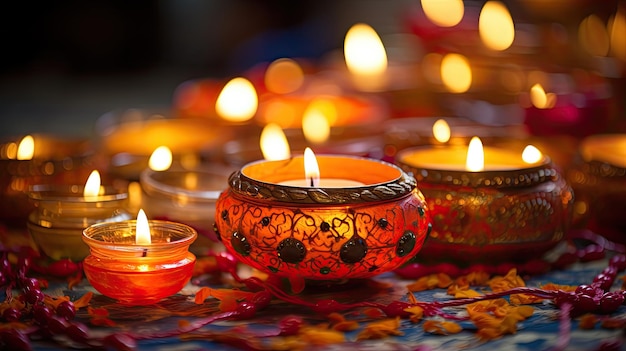 Zdjęcie kolorowych lamp olejowych na święto Diwali w Indiach