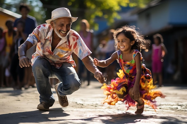 Zdjęcie kolumbijskich rodzin uczestniczących w przyjaznych zawodach Rana a Festive Colombia Vibrant