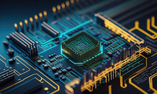 Zdjęcie komponentów płyty obwodów cybernetycznych mikroprocesorów z strukturą chipów