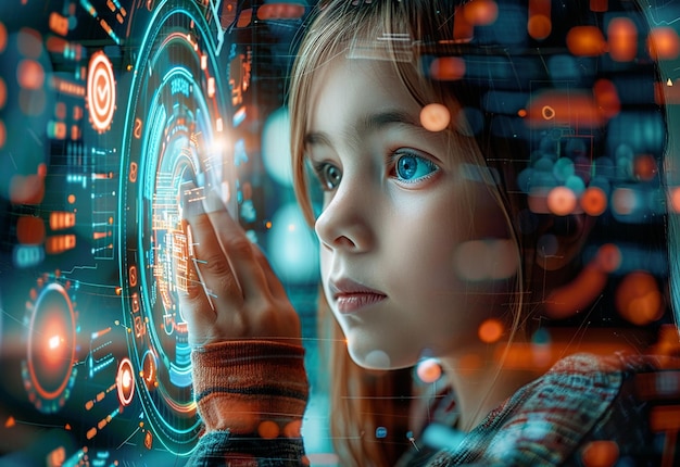 Zdjęcie koncepcji edukacji dzieci z technologią sztucznej inteligencji w futurystycznym świecie