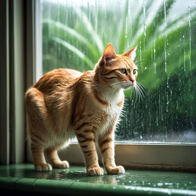 Zdjęcie kota w deszczowy dzień