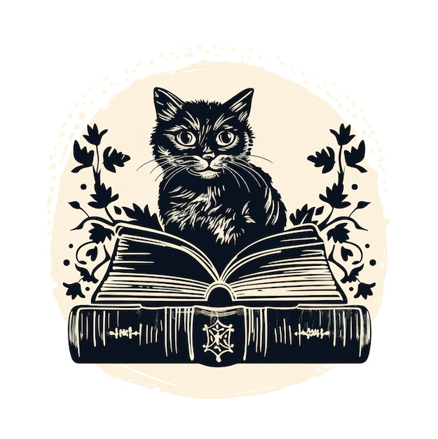 Zdjęcie zdjęcie kota z książką zatytułowaną „książka”
