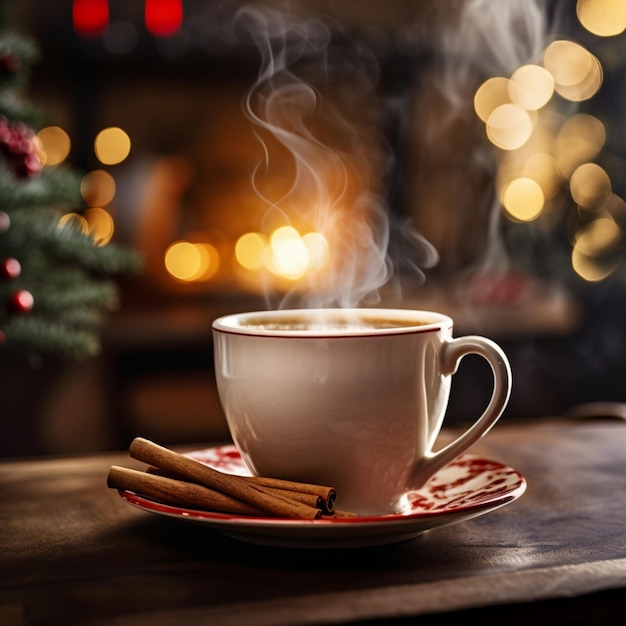 zdjęcie kubka do kawy ze świątecznym tłem
